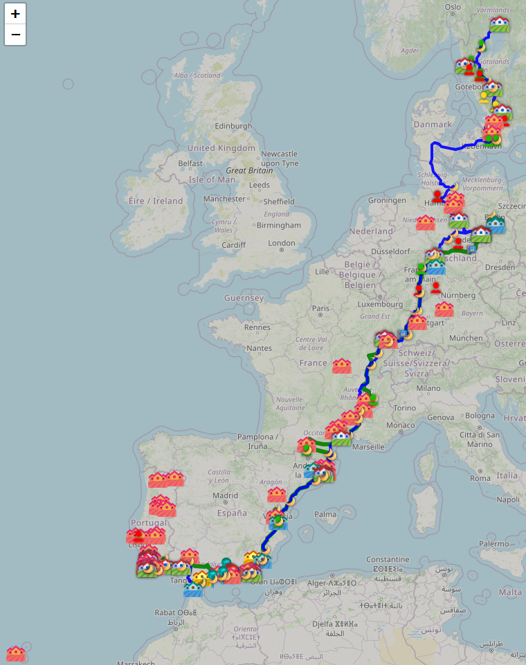 A map of Europe with Anton's journey outlined